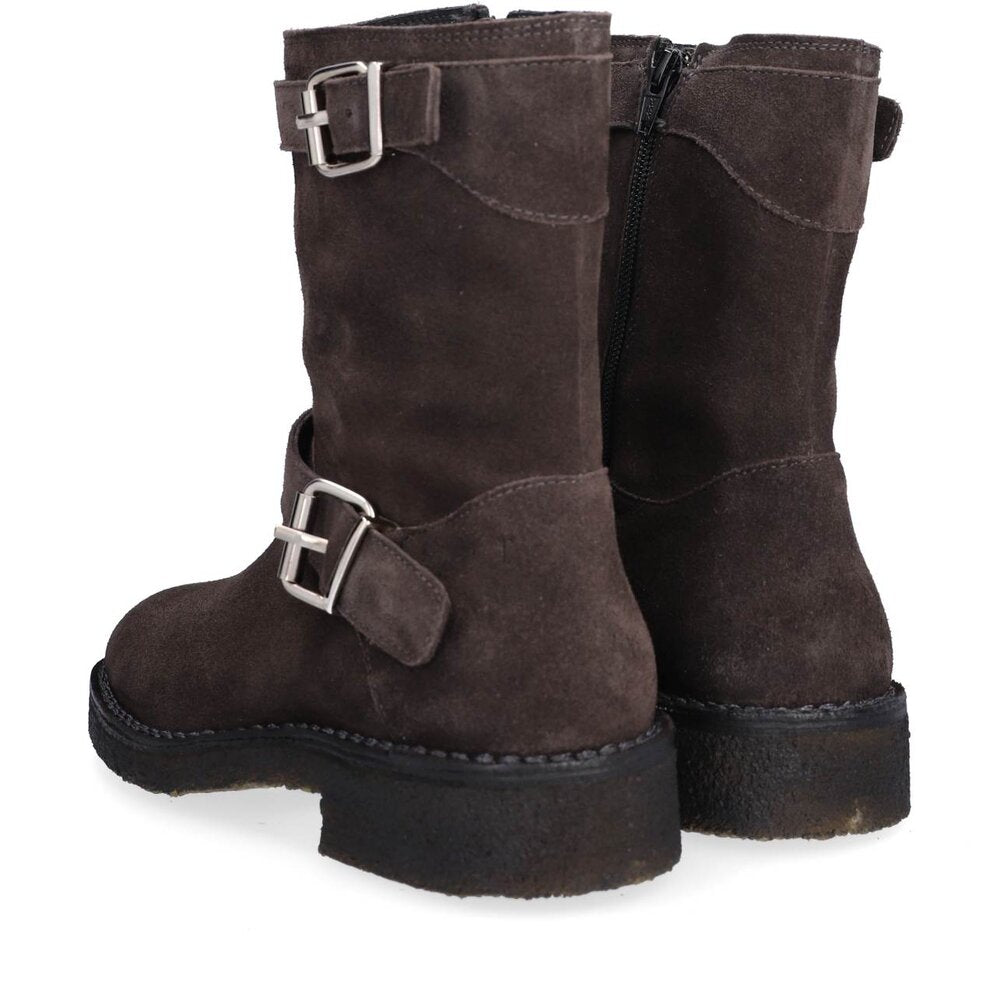 T6954 Ruskindsbikerstøvle med spænder - Dark grey suede